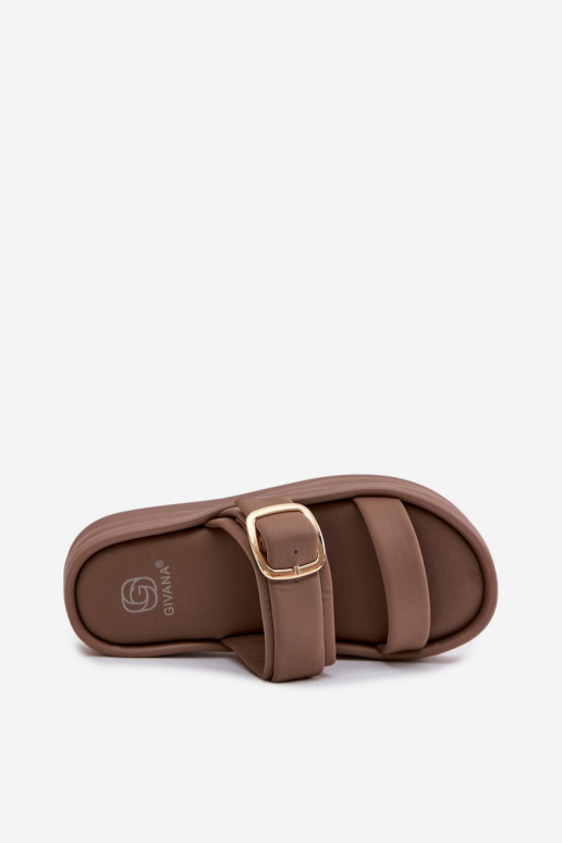  Pantofole da donna con una piattaforma con strisce I Złotą con fibbie colore kaki Ameliette