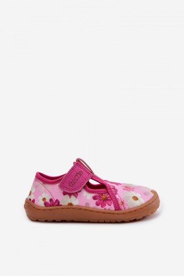 Pantofole Infantile con chiusure adesive con fiori Barefoot Froddo Cannvas G1700439-4 colore rosa 2