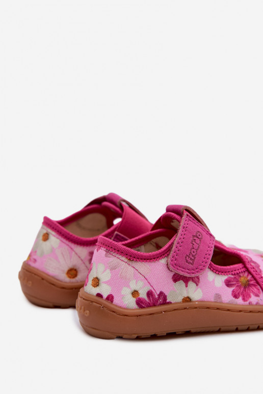 Pantofole Infantile con chiusure adesive con fiori Barefoot Froddo Cannvas G1700439-4 colore rosa