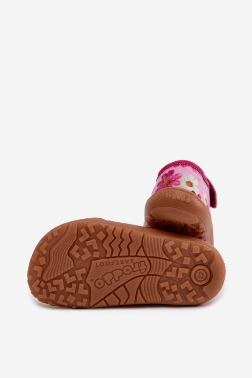 Pantofole Infantile con chiusure adesive con fiori Barefoot Froddo Cannvas G1700439-4 colore rosa