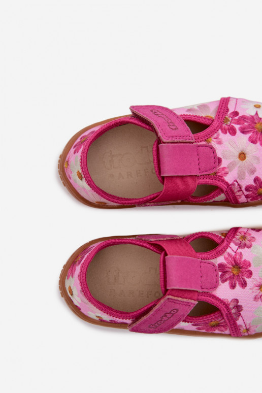 Pantofole Infantile con chiusure adesive con fiori Barefoot Froddo Cannvas G1700439-4 colore rosa