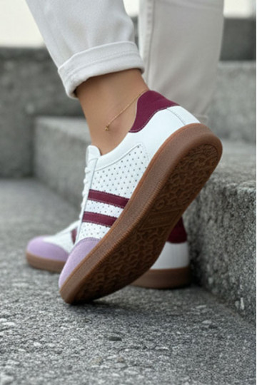 Zazoo N1318 scarpe sportive in pelle sintetica con elementi traforati bianche e viola da donna 2