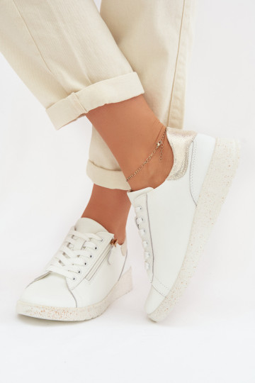 Pelle scarpe Femminile con cerniere Bianco-colore dorato Dorothea