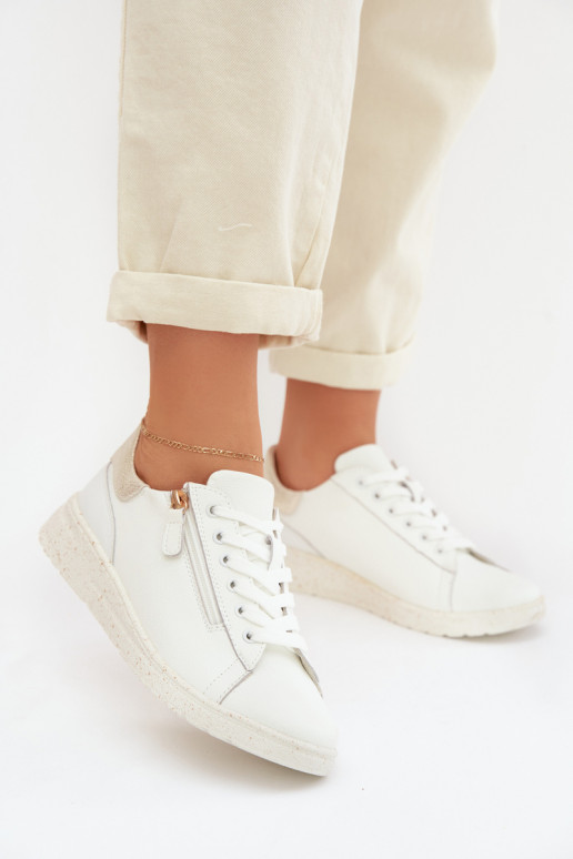 Pelle scarpe Femminile con cerniere Bianco-colore dorato Dorothea