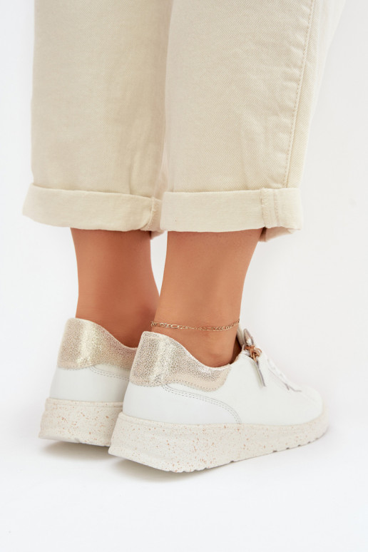 Pelle scarpe Femminile con cerniere Bianco-colore dorato Dorothea