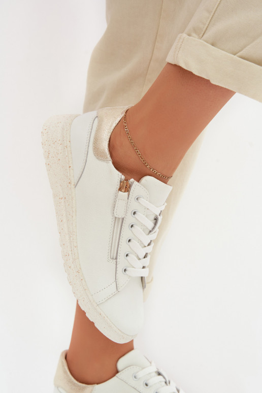 Pelle scarpe Femminile con cerniere Bianco-colore dorato Dorothea