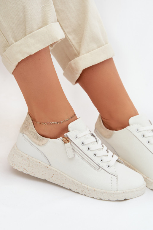 Pelle scarpe Femminile con cerniere Bianco-colore dorato Dorothea