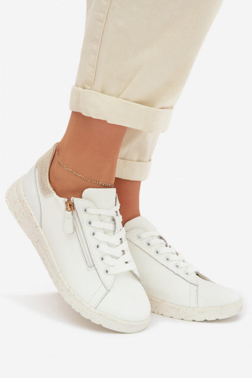 Pelle scarpe Femminile con cerniere Bianco-colore dorato Dorothea