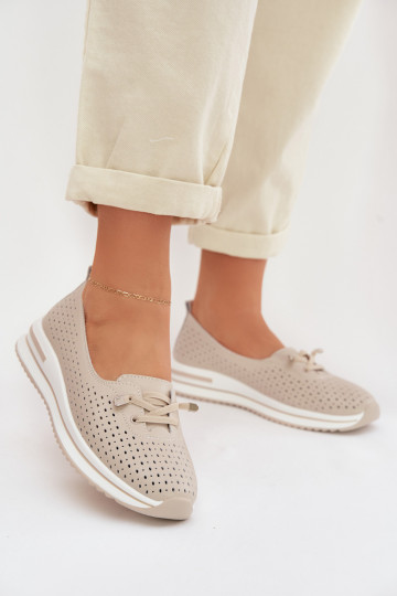Pelle con elementi traforati scarpe Femminile S.Barski LR61-7044 beige