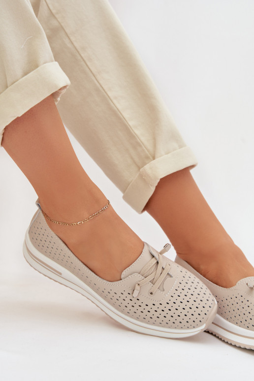 Pelle con elementi traforati scarpe Femminile S.Barski LR61-7044 beige