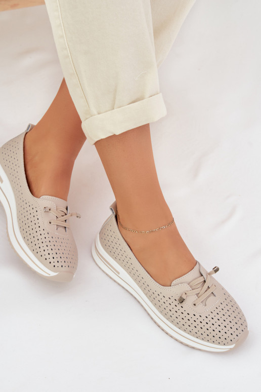 Pelle con elementi traforati scarpe Femminile S.Barski LR61-7044 beige