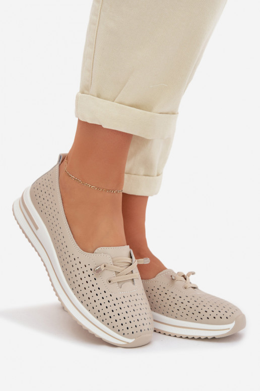 Pelle con elementi traforati scarpe Femminile S.Barski LR61-7044 beige