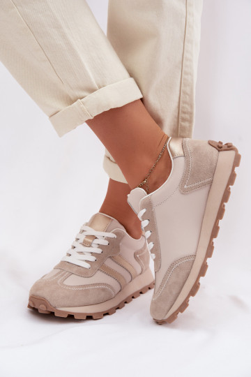 Pelle Scarpe modello sneakers Femminile con una piattaforma S.Barski LR61-7096 beige