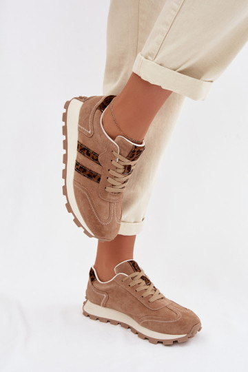 Sneakers in camoscio con plateau e stampa leopardata S.Barski LR61-7071 marroni