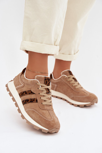 Sneakers in camoscio con plateau e stampa leopardata S.Barski LR61-7071 marroni 2