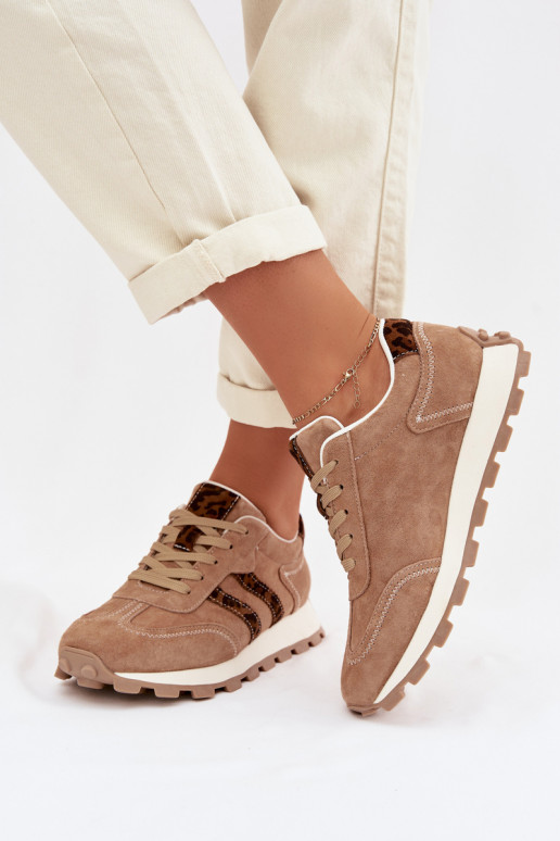 dalla pelle scamosciata Scarpe modello sneakers Femminile con una piattaforma con motivi di pelliccia di leopardo S.Barski LR61-