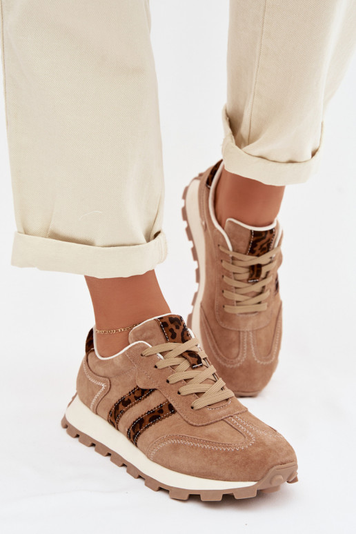 dalla pelle scamosciata Scarpe modello sneakers Femminile con una piattaforma con motivi di pelliccia di leopardo S.Barski LR61-