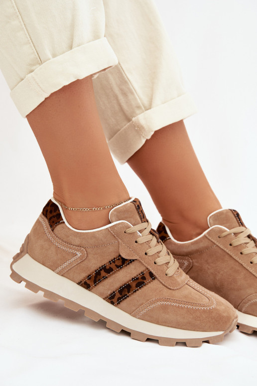 dalla pelle scamosciata Scarpe modello sneakers Femminile con una piattaforma con motivi di pelliccia di leopardo S.Barski LR61-