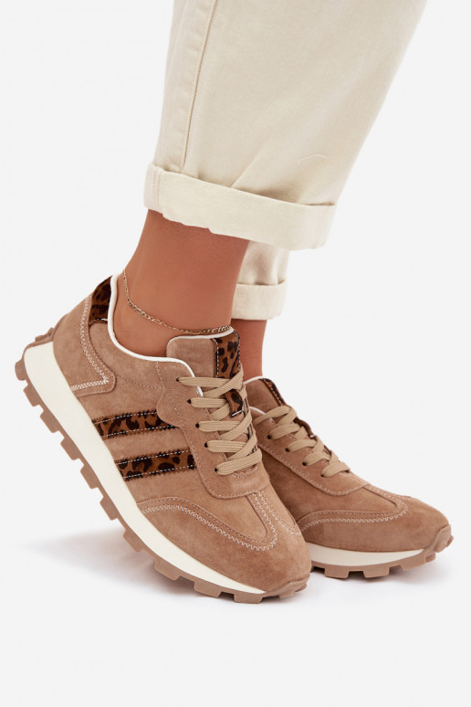 dalla pelle scamosciata Scarpe modello sneakers Femminile con una piattaforma con motivi di pelliccia di leopardo S.Barski LR61-