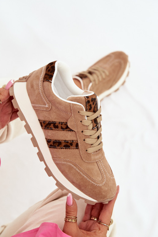 dalla pelle scamosciata Scarpe modello sneakers Femminile con una piattaforma con motivi di pelliccia di leopardo S.Barski LR61-