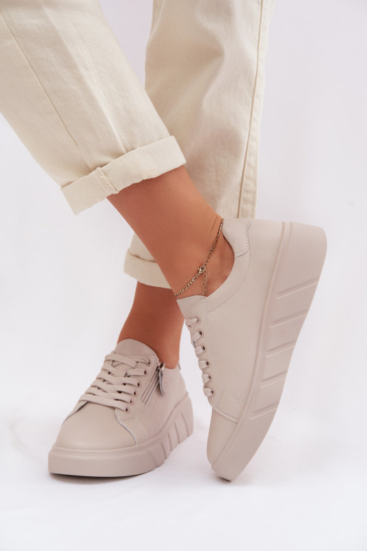 Pelle scarpe Femminile con cerniere beige Althea