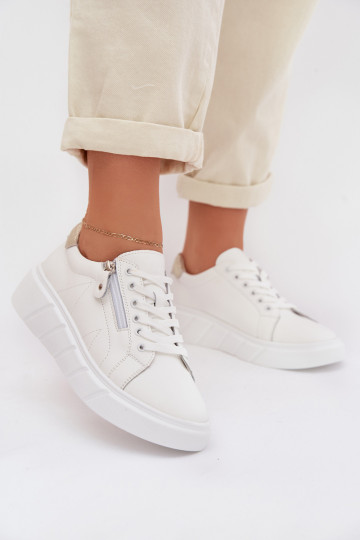 Scarpe in pelle da donna con zip Althea bianche 2