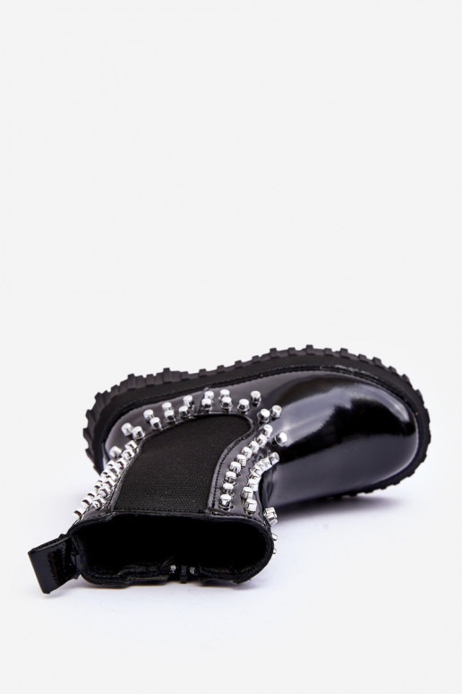 con effetto vernice stivali alla moda Infantile Decorato Con strass colore nero Adelie