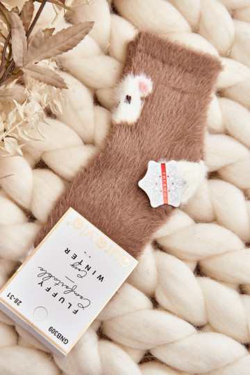 Calzini per bambini con pelliccia e orsacchiotto color marrone