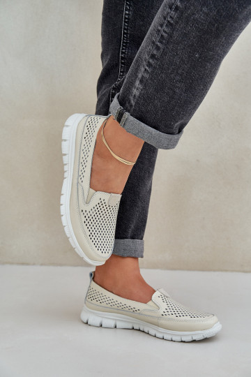  Pelle con elementi traforati Mocassini con plateau da donna beige Tanelora