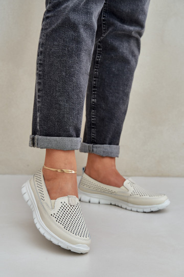  Pelle con elementi traforati Mocassini con plateau da donna beige Tanelora 2