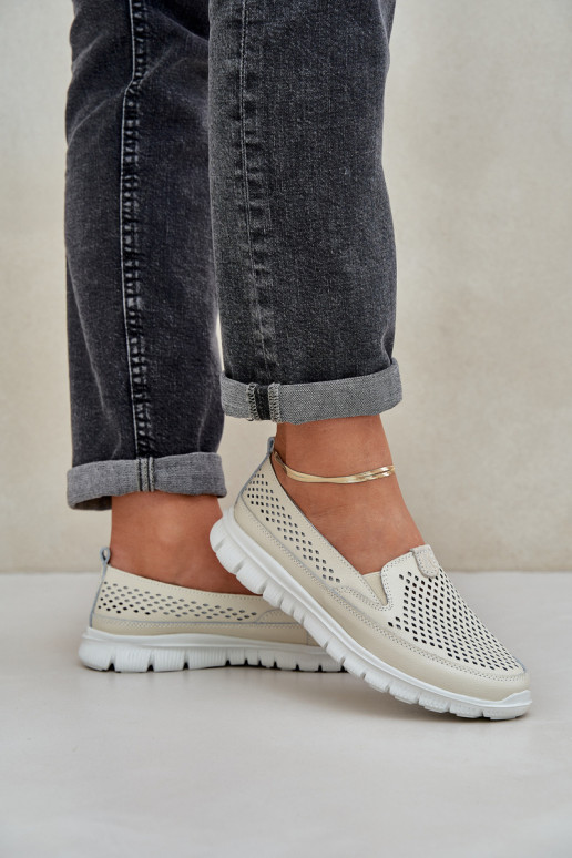  Pelle con elementi traforati Mocassini con plateau da donna beige Tanelora