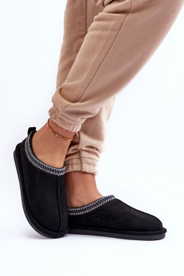 Femminile dalla pelle scamosciata pantofole con una pelliccia colore nero Polinna 2