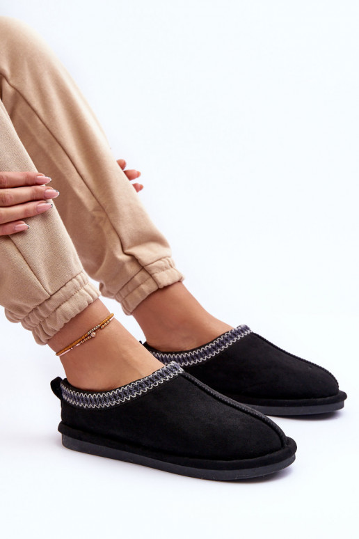 Femminile dalla pelle scamosciata pantofole con una pelliccia colore nero Polinna