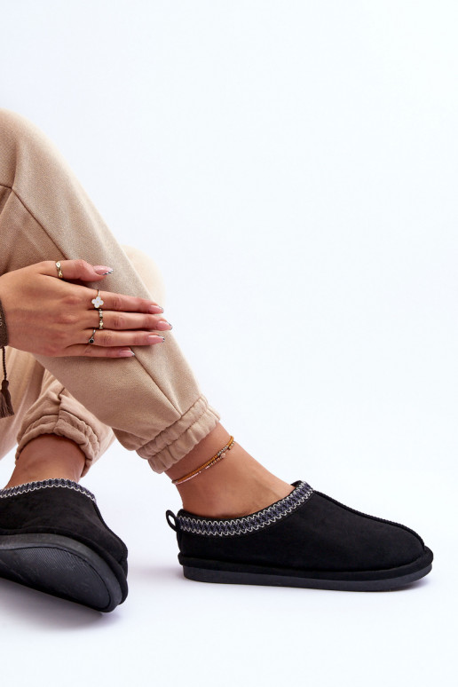 Femminile dalla pelle scamosciata pantofole con una pelliccia colore nero Polinna