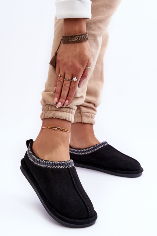 Femminile dalla pelle scamosciata pantofole con una pelliccia colore nero Polinna