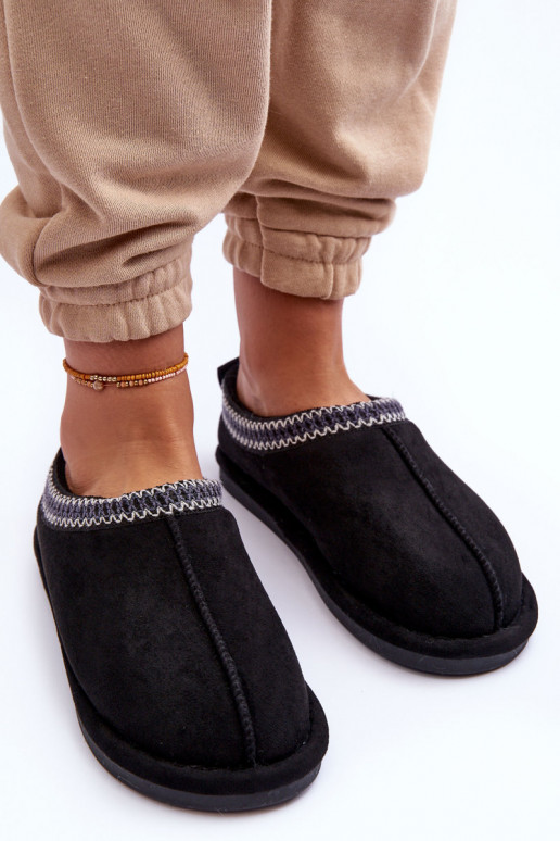 Femminile dalla pelle scamosciata pantofole con una pelliccia colore nero Polinna