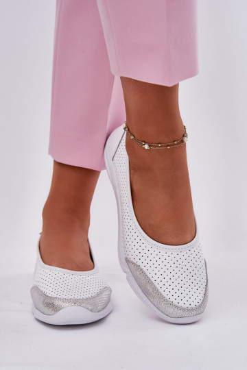 Pelle Femminile Ballerine traforate Colore bianco Lucy 2