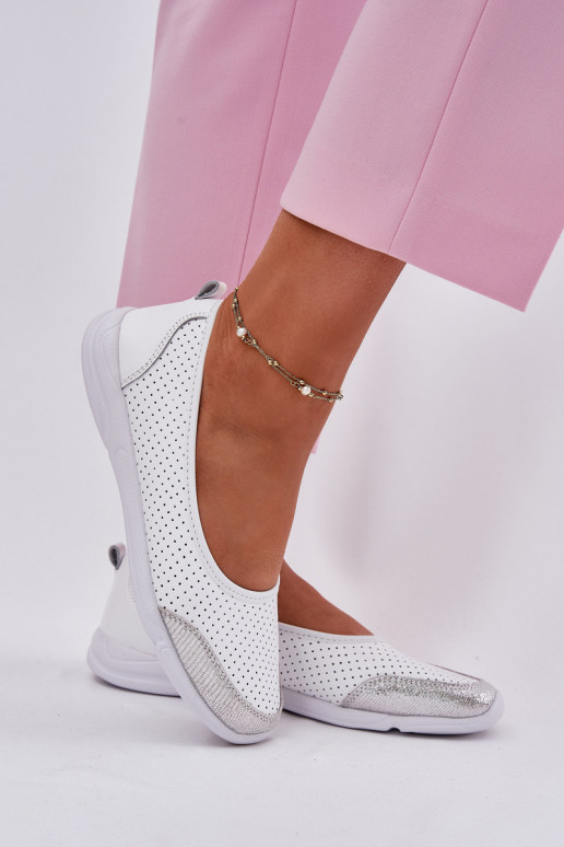 Pelle Femminile Ballerine traforate Colore bianco Lucy