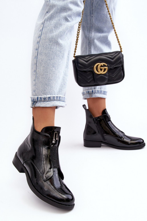 con effetto vernice Stivali da donna con tacchi larghi riscaldamento colore nero S.Barski HY75-120 colore nero