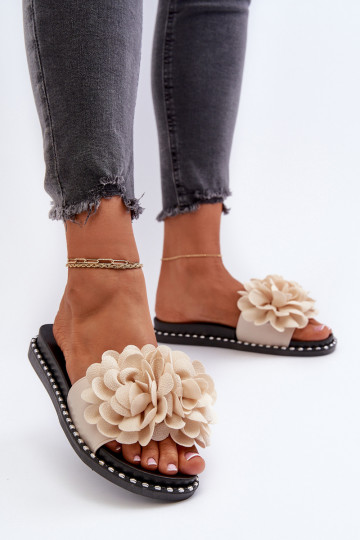 Pantofole da donna Ozdobione con motivi florealiami beige Cellanen
