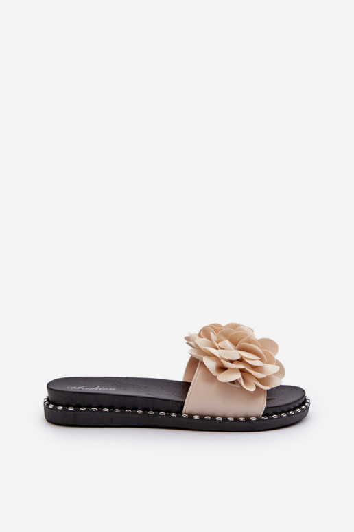 Pantofole da donna Ozdobione con motivi florealiami beige Cellanen