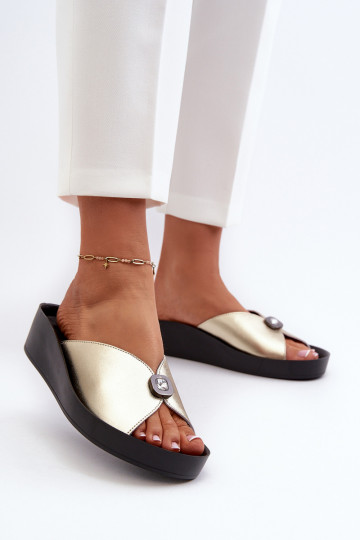 Pantofole in pelle Femminile con ornamenti colore dorato S.Barski KV27-027