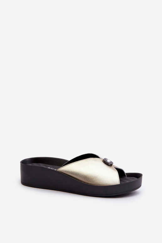 Pantofole in pelle Femminile con ornamenti colore dorato S.Barski KV27-027