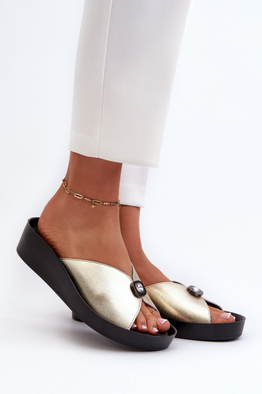 Pantofole in pelle Femminile con ornamenti colore dorato S.Barski KV27-027