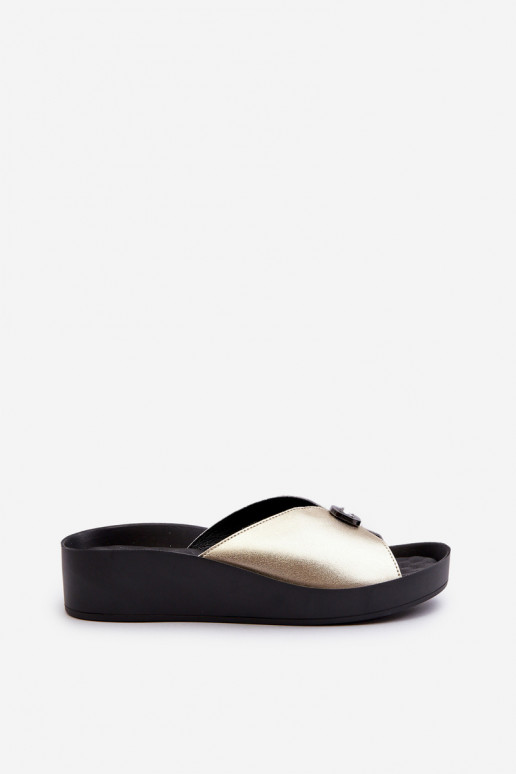 Pantofole in pelle Femminile con ornamenti colore dorato S.Barski KV27-027