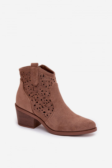 Stivaletti traforati in stile cowboy per donna con tacco S.Barski HY61-8012 marroni 2