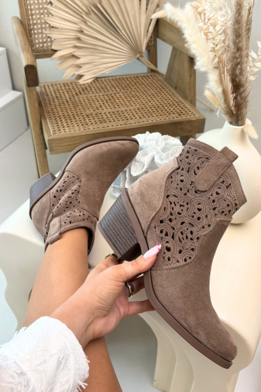 Stivaletti traforati in stile cowboy per donna con tacco S.Barski HY61-8012 marroni