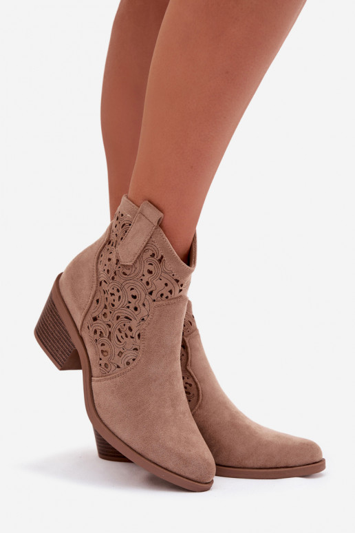 Stivaletti da donna in stile cowboy con tacchi S.Barski HY61-8012, colore sabbia