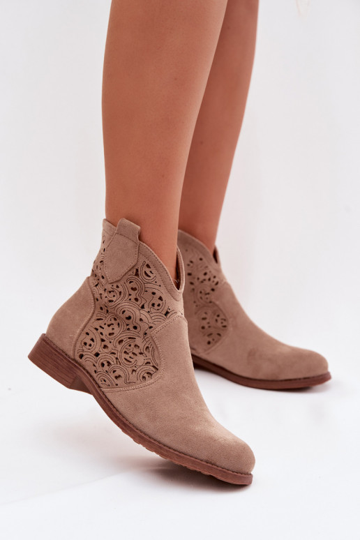 Stivaletti da donna con tacco largo S.Barski HY61-8026 beige