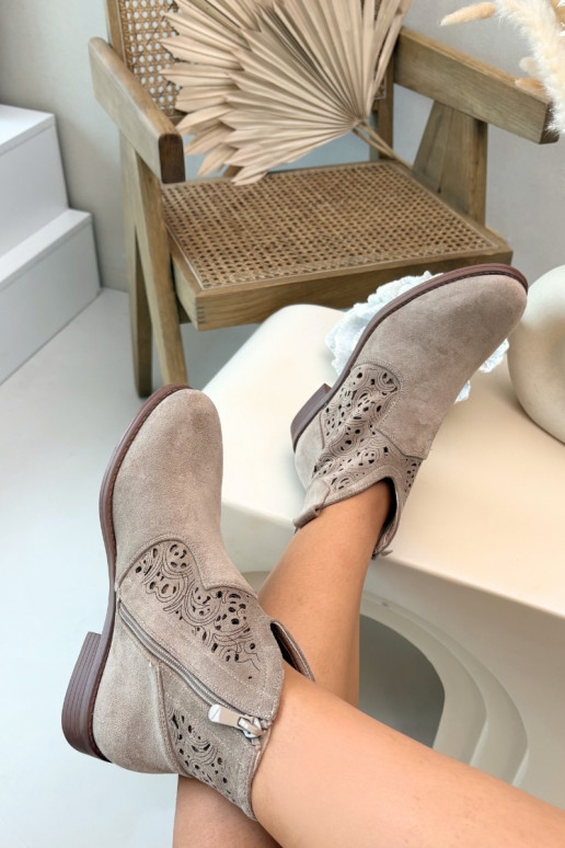 Stivaletti da donna con tacco largo S.Barski HY61-8026 beige